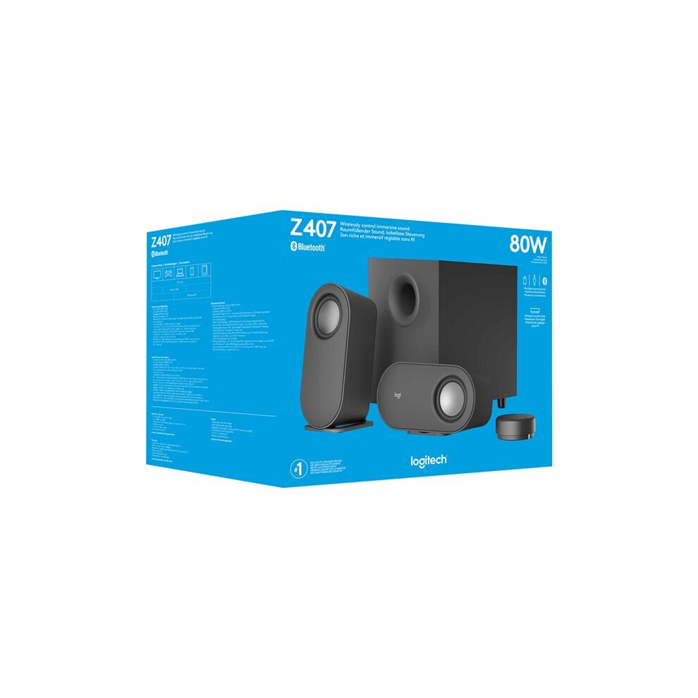 Logitech Z407 - Speaker System - For Pc - 2.1-Channel - Wireless - Bluetooth - Usb - 40 Watt (Total) - Graphite Grey