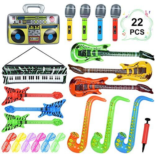 Inflatable Instruments Set 22Pcs Inflatable Guitar for Kids Fun Musical Instruments Accessories Inflatable Props for Birthday Party Favors