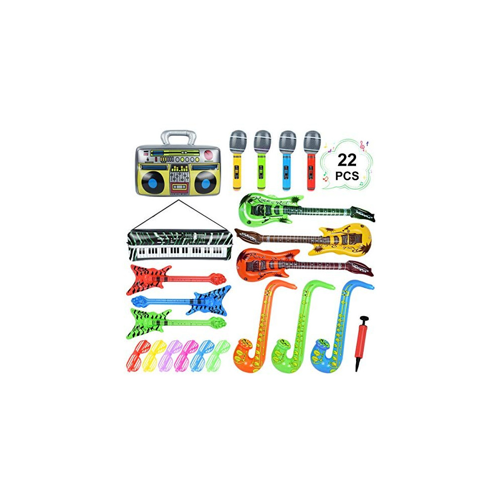 Inflatable Instruments Set 22Pcs, Inflatable Guitar for Kids, Fun Musical Instruments Accessories Inflatable Props for Birthday Party Favors