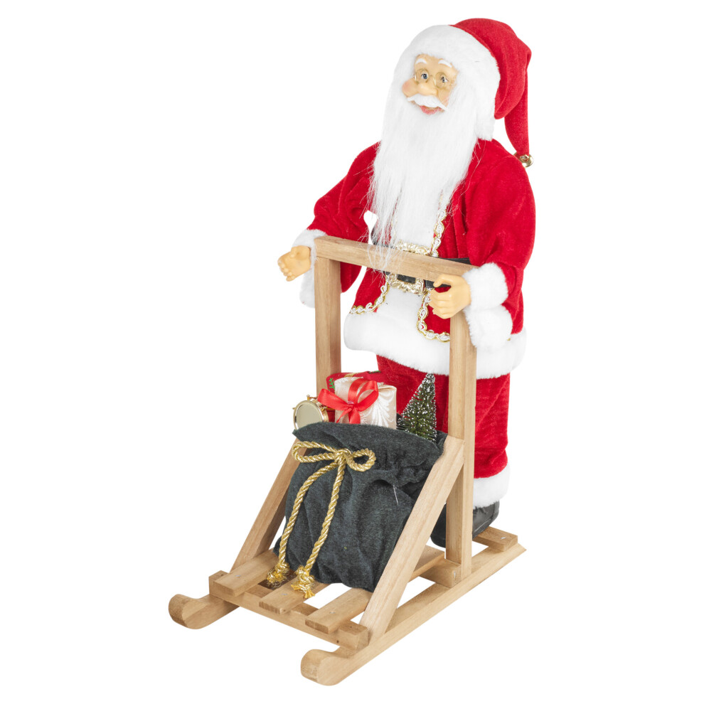 Urbn Living (Green) Christmas Santa Claus Standing On A Sleigh Figurine Xmas Tree Decoration Green