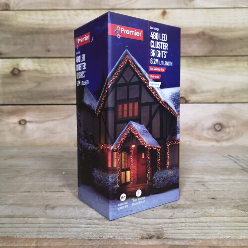 Premier 480 LED 6.2m Premier Function Christmas Cluster Timer Lights Red & Vintage Gold 1