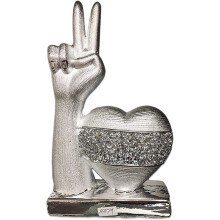 HEART WITH VICTORY SIGHN SPARKLE BLING ORNAMENT CRUSHED DIAMOND STATUE
