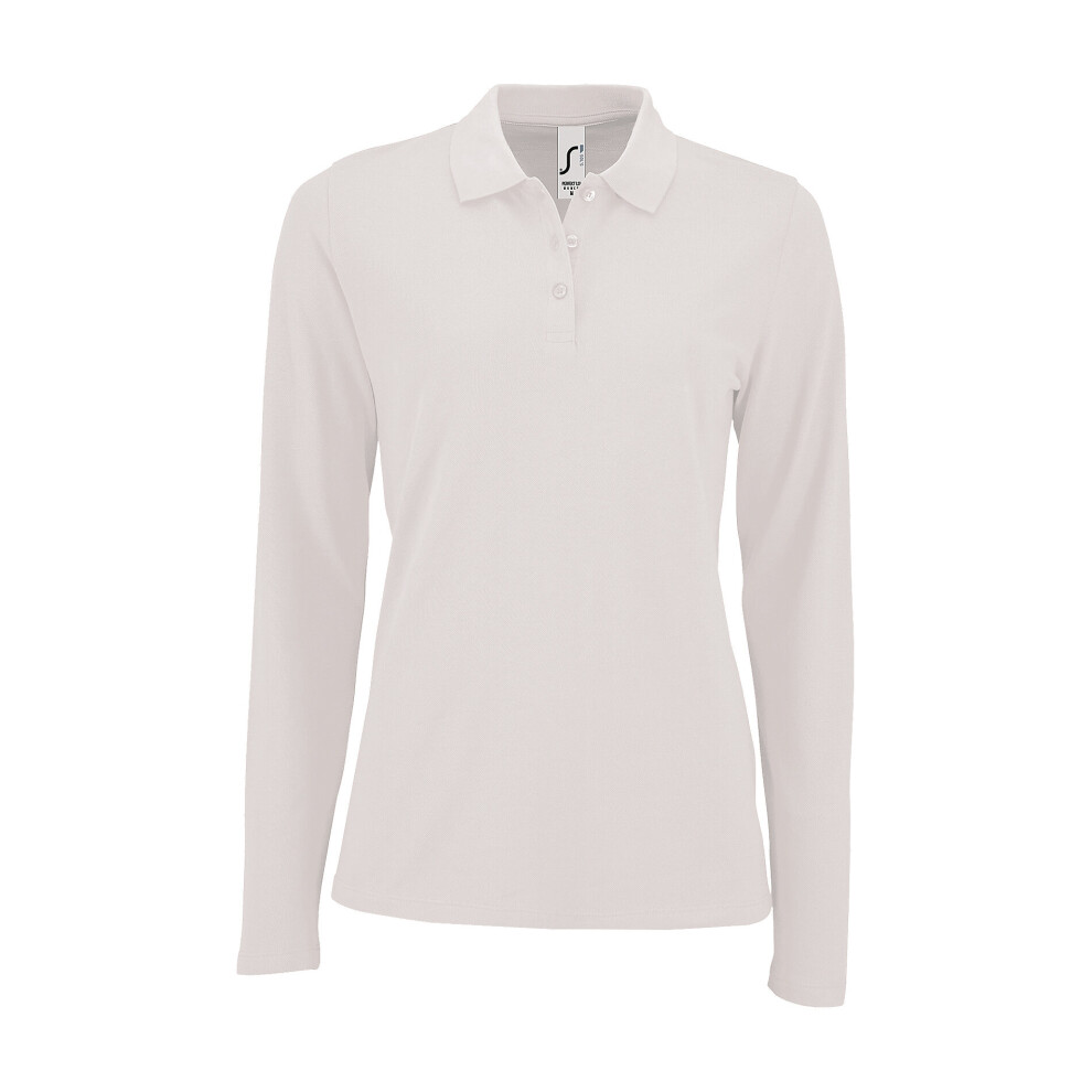(M, White) SOLS Womens/Ladies Perfect Long Sleeve Pique Polo Shirt
