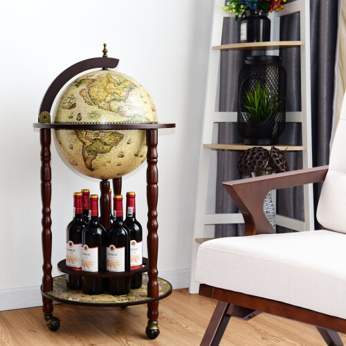 Costway Globe Drinks Cabinet Movable Whisky Wine Spirits Cabinet w/ Casters 2