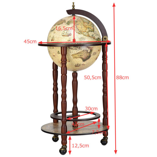 Costway Globe Drinks Cabinet Movable Whisky Wine Spirits Cabinet w/ Casters 1