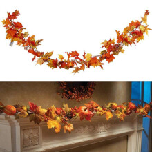 LED Light Up Autumn Pumpkin Maple Leaf Vine Halloween Garland Home Decor 1.8m