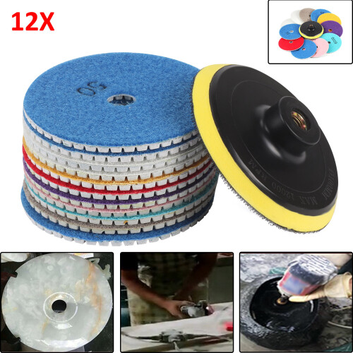 12PCS Diamond Polishing Pads Wet Dry 4 Inch Set Kit For Granite