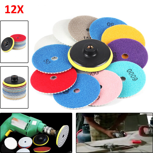 12PCS Diamond Polishing Pads Wet Dry Set Kit For Granite 4 Inch