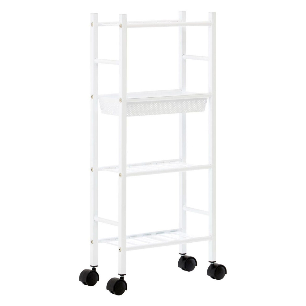 4 TIER WHITE TROLLEY WITH BASKET