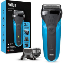 Barbeador elétrico sem fio BRAUN Series 3 Shave &amp; Style - 3 lâminas flexíveis - 5 pentes - Preto/Azul