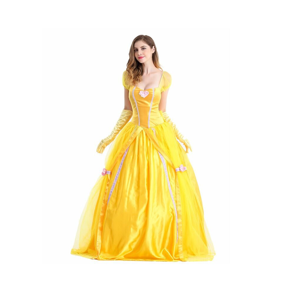 (Dress+Gloves, M) Adults Beauty and The Beast Belle Princess Halloween Costume Cosplay Fancy Dress