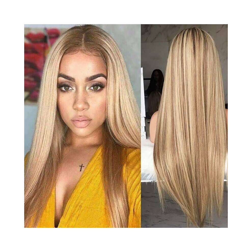 Ladies Ombre Blonde Long Straight Wigs Women Hair Full Wig Fancy Party Cosplay