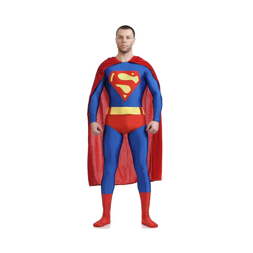 (Adult 3XL) Hero Superman Superhero Christopher Reeve Red Jumpsuit Halloween Cosplay Costume Blue