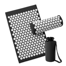 (Black Mate with Pillow) Base Yoga Acupressure Massage Mat + Pillow Spiky Pain Stress Soreness Relax Body