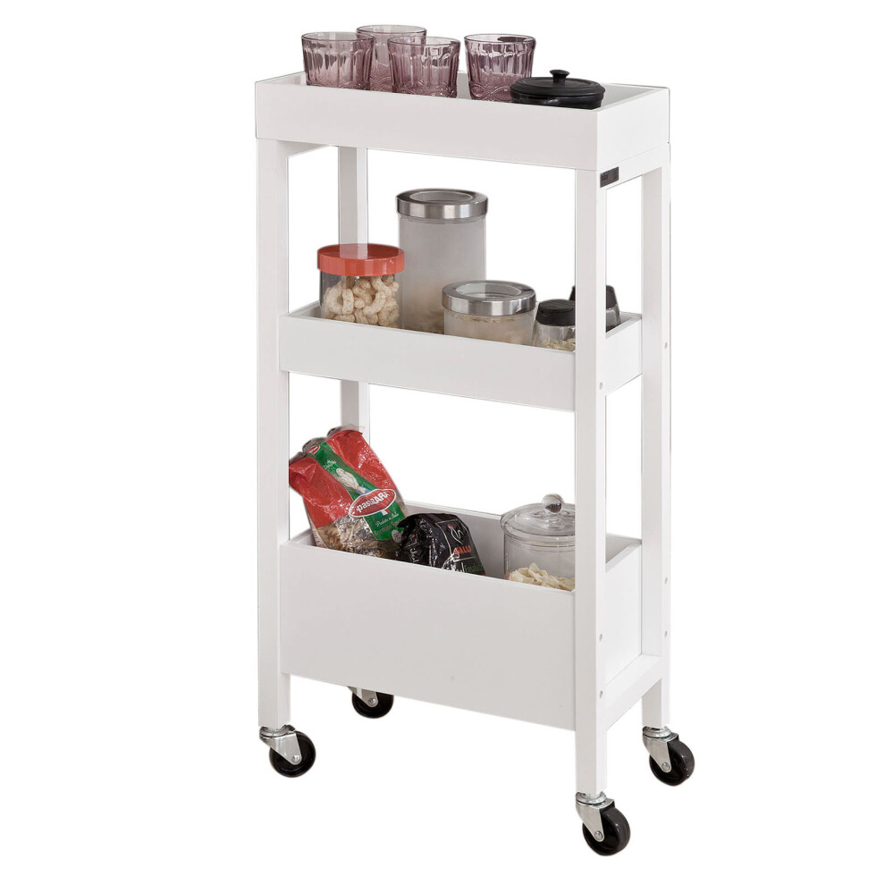 SoBuy® FKW49-W, Wooden 3 Tiers Serving Trolley, Storage Rack on Wheels