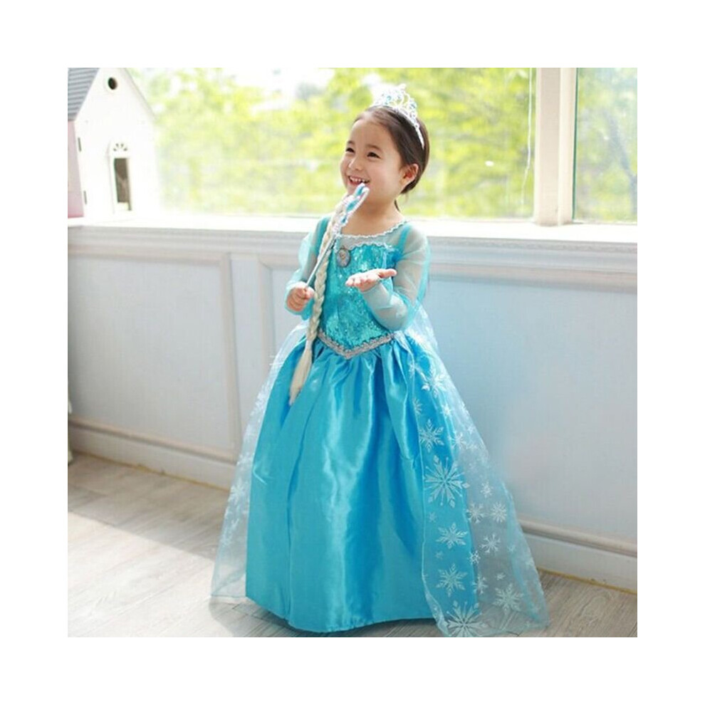 Elsa Dress D Blue Sleeve, 4-5 Years) Frozen Girls Kids Elsa