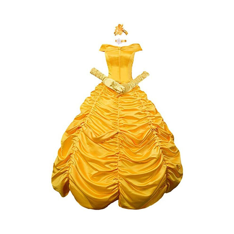 (Xl) Womens Beauty And The Beast Princess Belle Cosplay Costume Fancy Ball Gown Dress Yellow