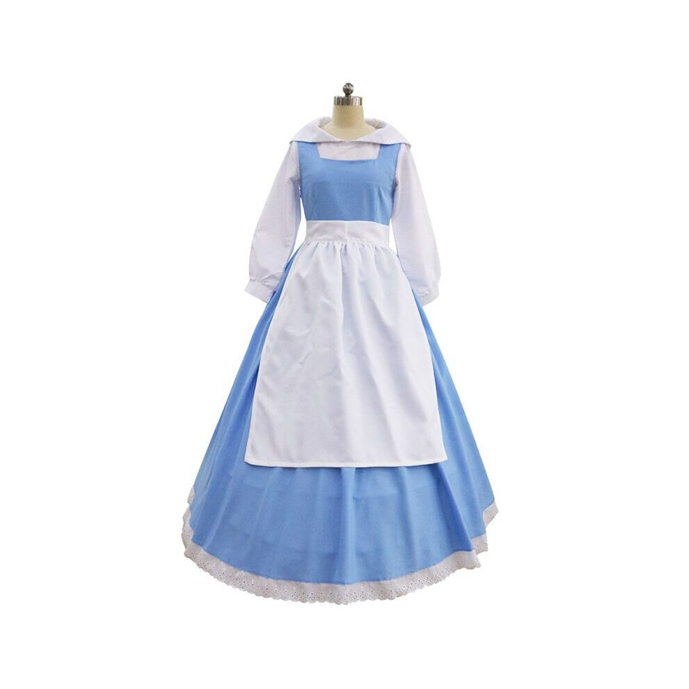 (S) Beauty And The Beast Belle Blue Maid Dress Women Halloween Cosplay Costume