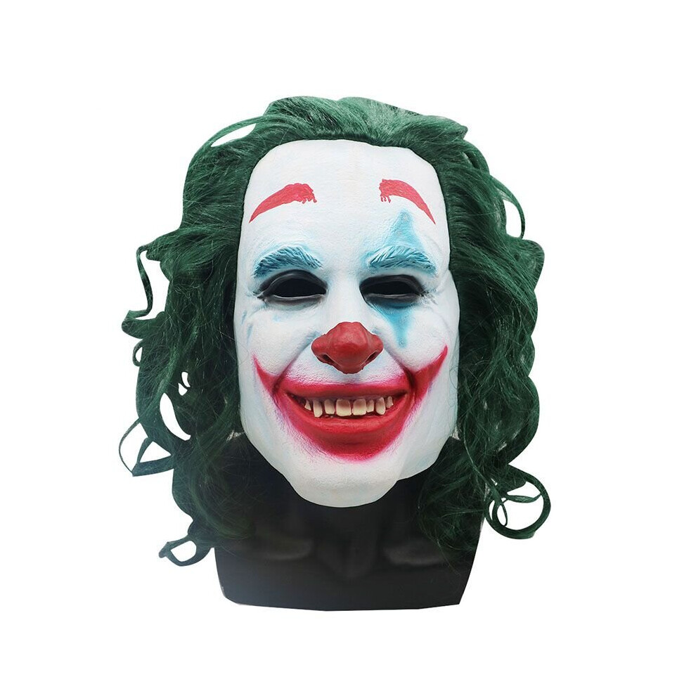 (Latex Mask, One Size) Joker New Mens Movie Arthur Fleck 4Pcs Suit Set Clown Halloween Cosplay Costume Red