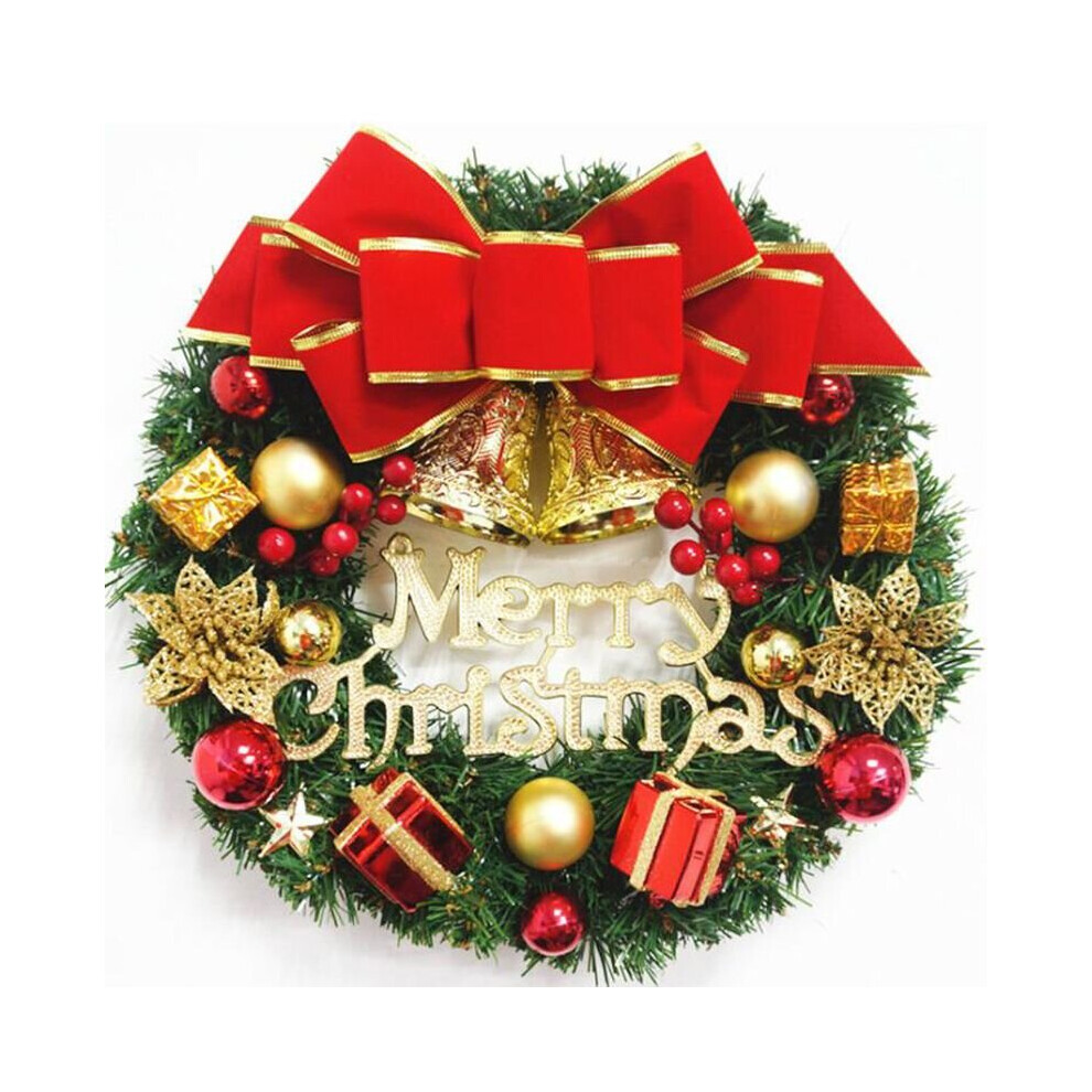 (D) Merry Christmas Wreath Garland Xmas Front Door Wall Decoration Bell Ornament