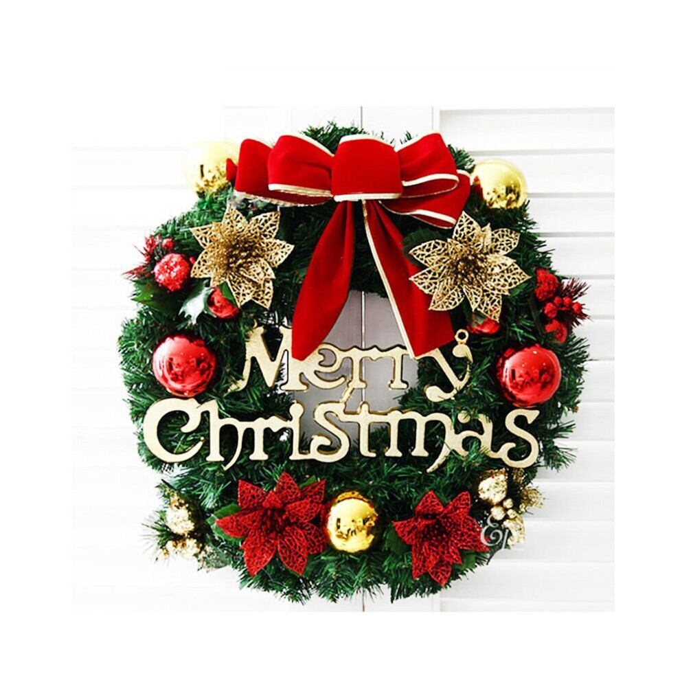 (A) Merry Christmas Wreath Garland Xmas Front Door Wall Decoration Bell Ornament