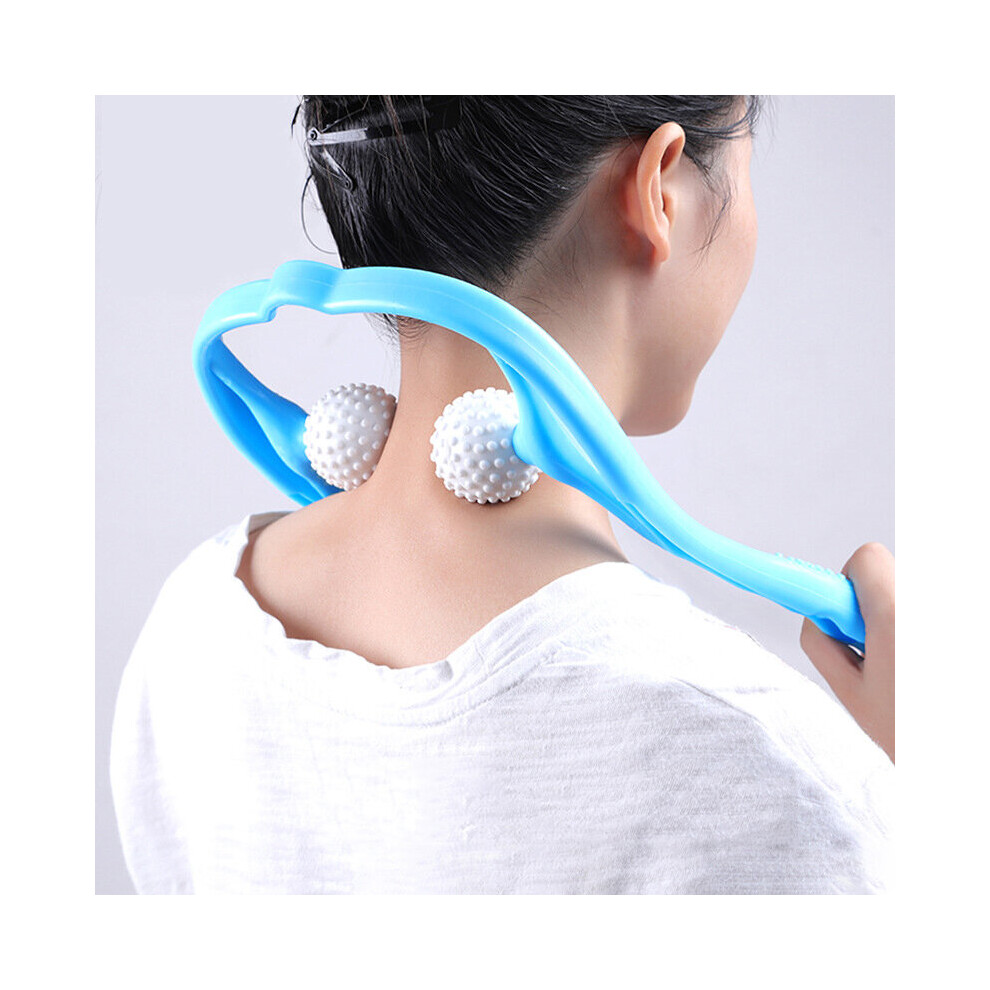 Neck Massager Therapy Neck and Shoulder Dual Trigger Point Roller Self-Massage Tool Relieve Hand Pressure Deep Massage