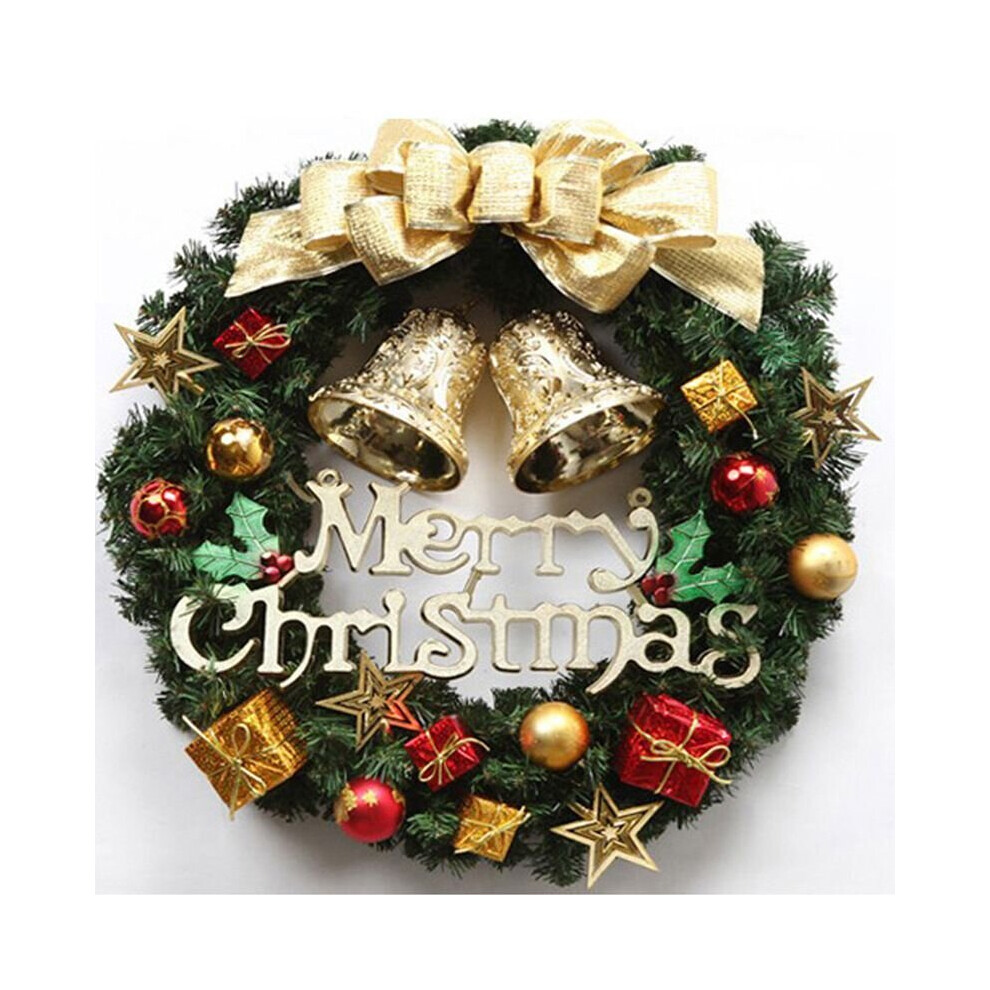 (C) Merry Christmas Wreath Garland Xmas Front Door Wall Decoration Bell Ornament