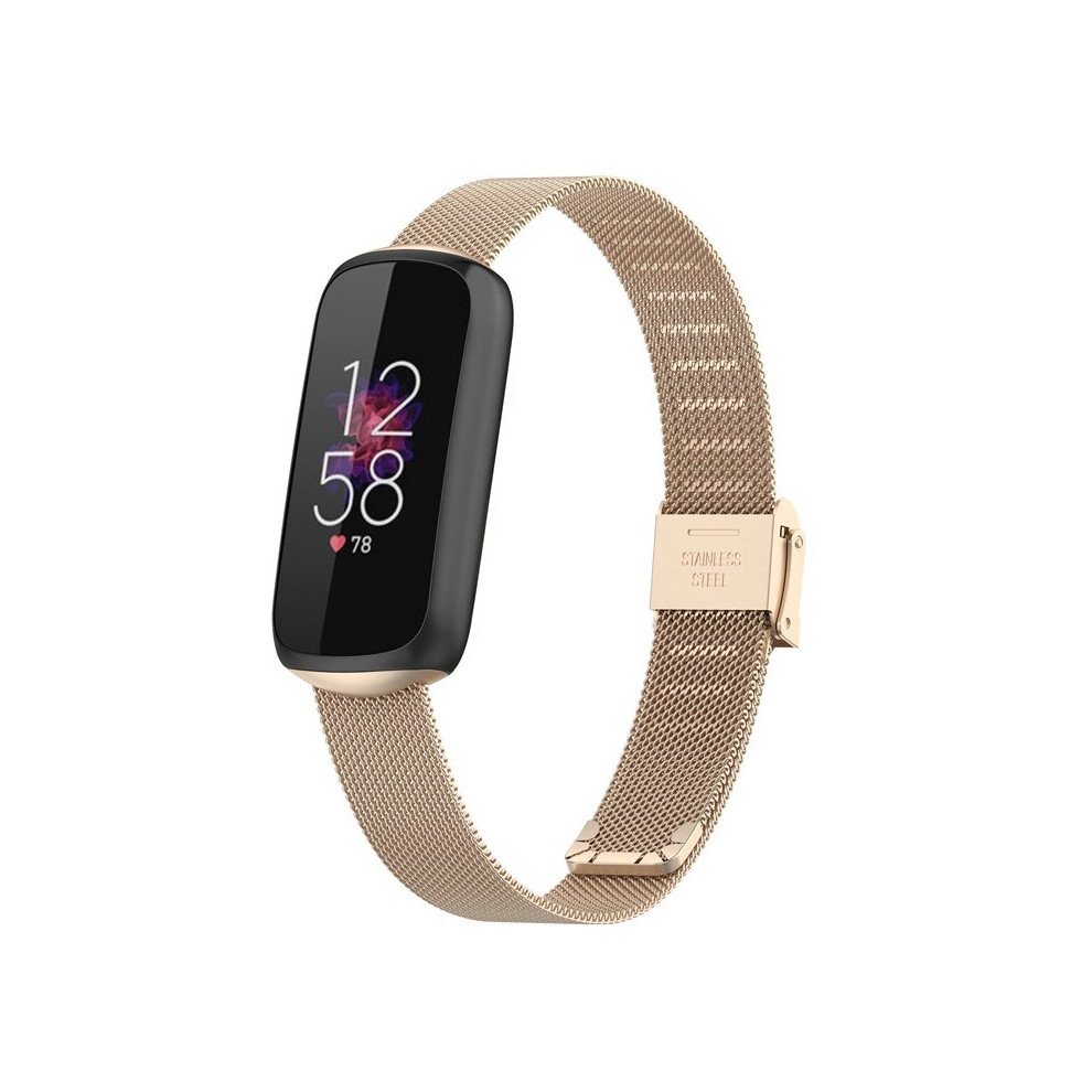 (Champagne Gold) For Fitbit Luxe Strap Milanese Wrist Band Stainless Steel Magnetic