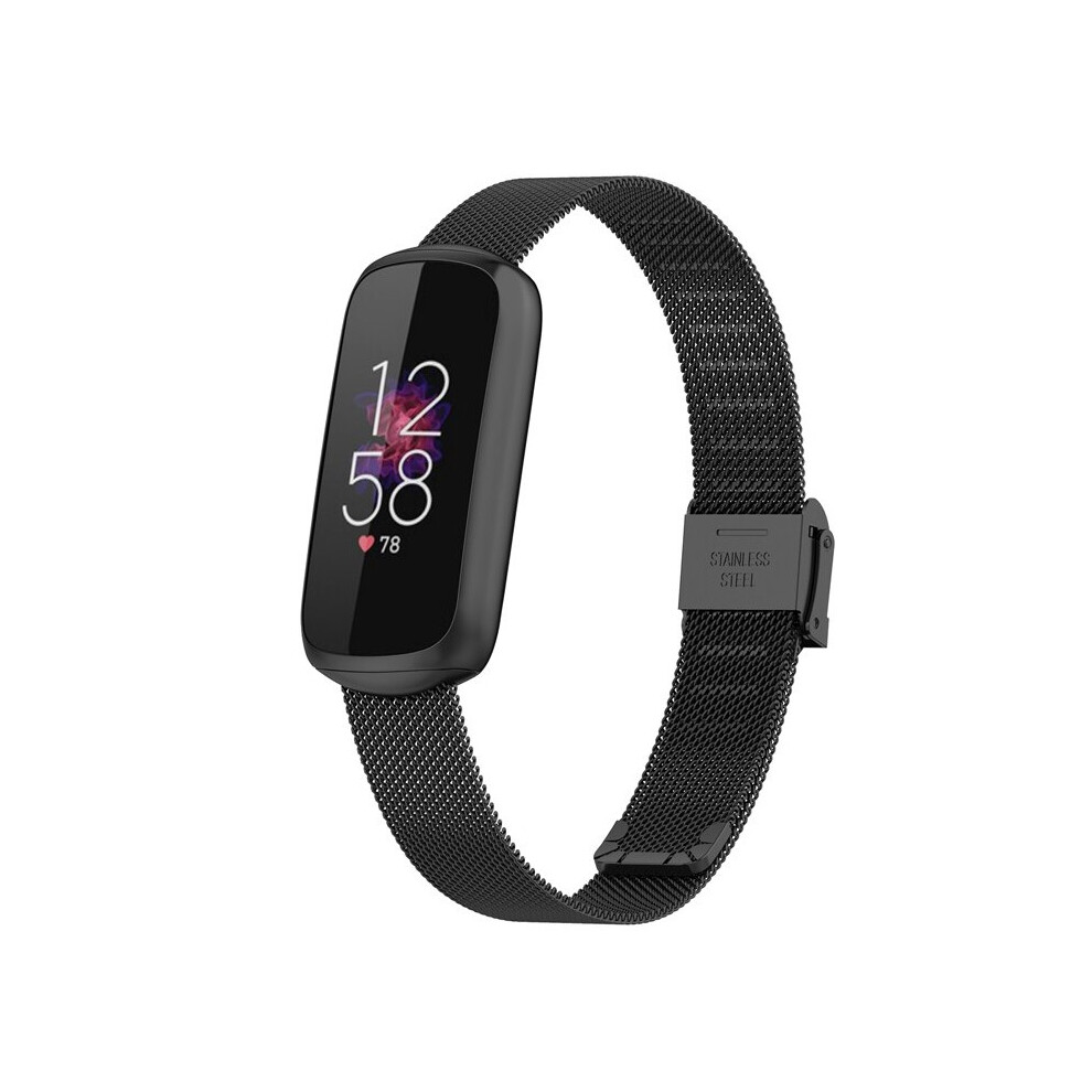 (Black) For Fitbit Luxe Strap Milanese Wrist Band Stainless Steel Magnetic