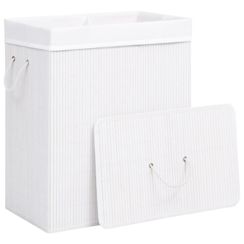 VidaXL vidaXL Bamboo Laundry Basket White 100L Washing Clothes Hamper Storage Bin 2