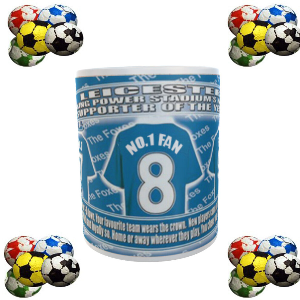 Personalised Gift Products Leicester Football Shirt Ceramic Gift Mug With Chocolate Footballs