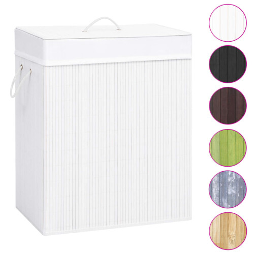 VidaXL vidaXL Bamboo Laundry Basket White 100L Washing Clothes Hamper Storage Bin 1