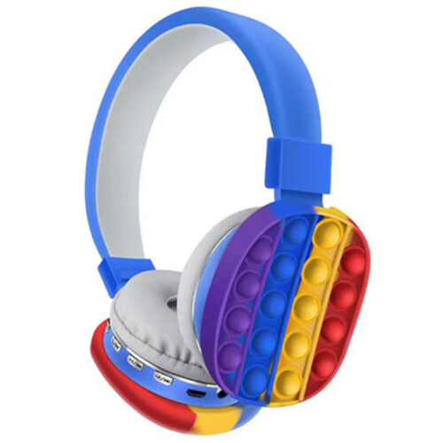 (Blue) Pop It Decompression Kids Headset Toy Fidget Wireless Stereo Headphone Bluetooth