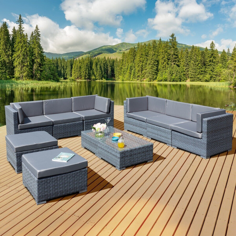 Trinidad Deluxe Rattan 8 Seat Modular Sofa Set in Ocean Grey