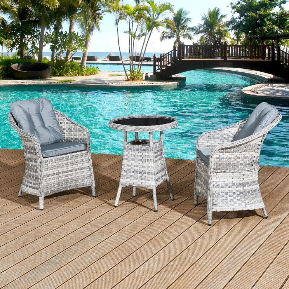 Sicilia Rattan 2 Seat Bistro Set in Dove Grey with Black Glass