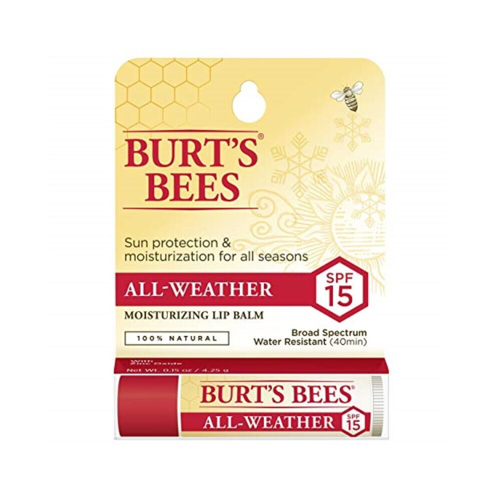 Burt's Bees 100% Natural All-Weather SPF15 Moisturizing Lip Balm, Water Resistant - 1 Tube