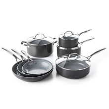 GreenPan Valencia Pro Hard Anodized Induction Safe Healthy Ceramic Nonstick, 11 Piece Set, Gray
