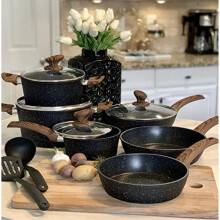 Induction Kitchen Cookware Sets Nonstick - Granite Hammered Pan Set 12 Piece, Dishwasher Safe Cooking Pots and Pans Set