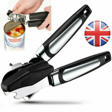 (Black) Heavy Duty Stainless Steel Tin Can Opener Cutter Easy Comfy Handle Grip Kitchen