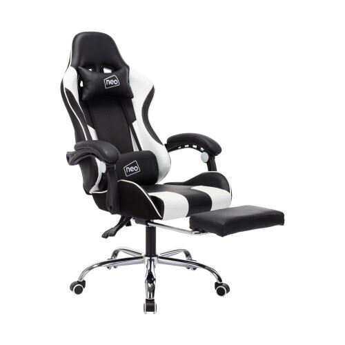 White Leather Gaming Racing Recliner Chair With Footrest on OnBuy