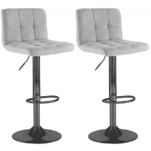 Neo 2x Grey Fabric Cuban Swivel Bar Stools with a Matt Black Legs