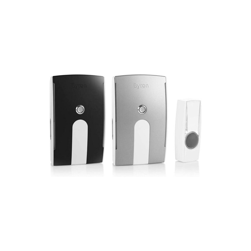 Byron 125m Twin Wireless Doorbell with Portable and Plug-in Flashing Chime BY535