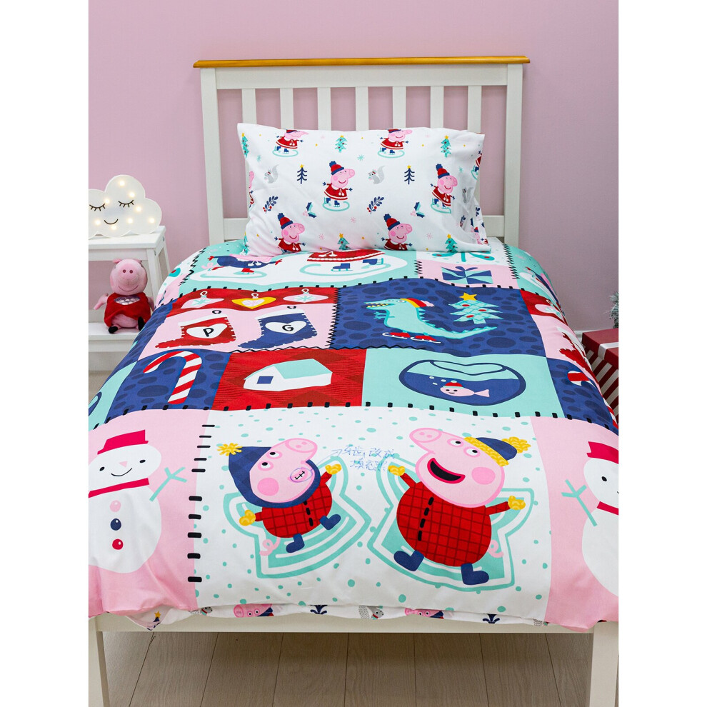 Peppa Snowman Rotary Single Duvet Cover and Pillowcase Set