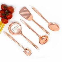 Copper Cooking Utensils for Cooking/Serving, Rose Gold Kitchen Utensils -Stainless Steel Copper Serving Utensils Set 5 PCS-Copper Ladle, Serving Spoon