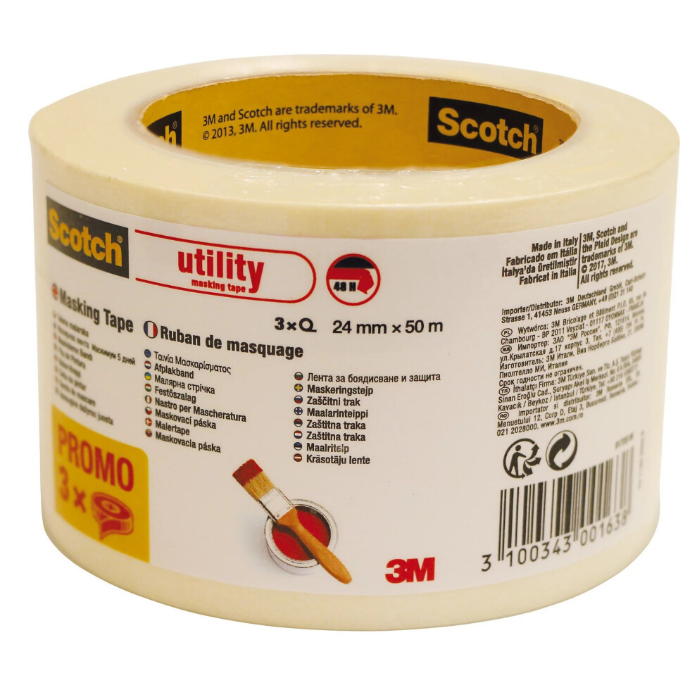 Scotch Beige Masking Tape (L)50m (W)24mm, Pack of 3