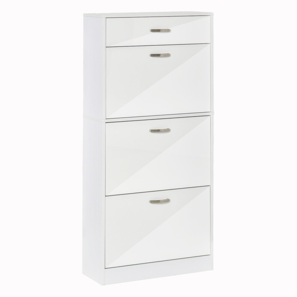 Rackhams White High Gloss Shoe Cabinet W/ 4 Drawers Shoe Storage Organizer For 18 Pairs - 62Cm X 24Cm X 135Cm - Particleboard - Image 4