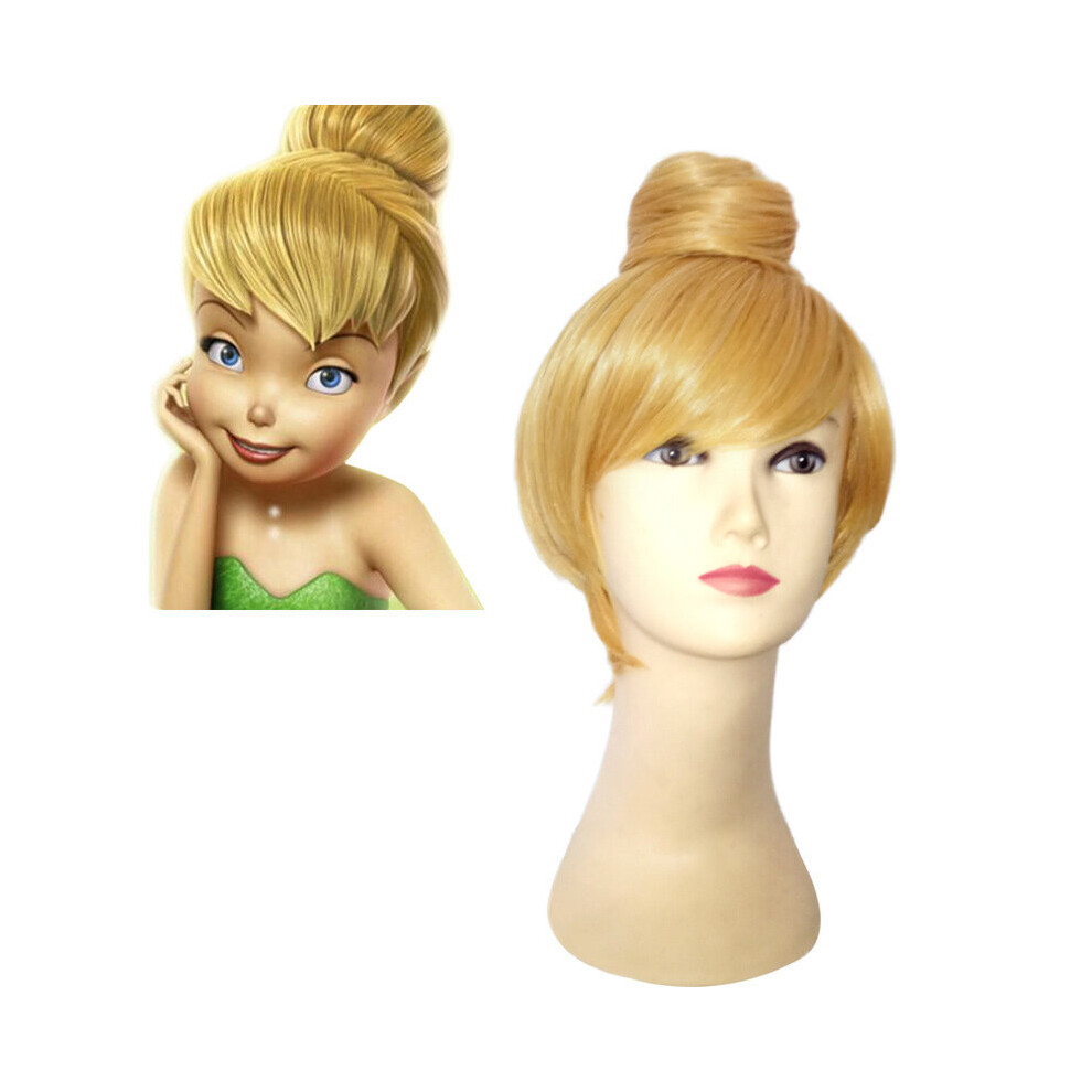 (Wig, One Size) Fairy Tinker Bell Cosplay Tinkerbell Dress Pixie Dress Up Adult Costume Green