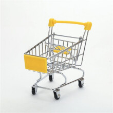 (Yellow, 11.5cmx8cmx12cm(4 4/8"x3 1/8"x4 6/8")) Children's Mini Metal Shopping Trolley & Basket Pretend Role Play Kids Toy