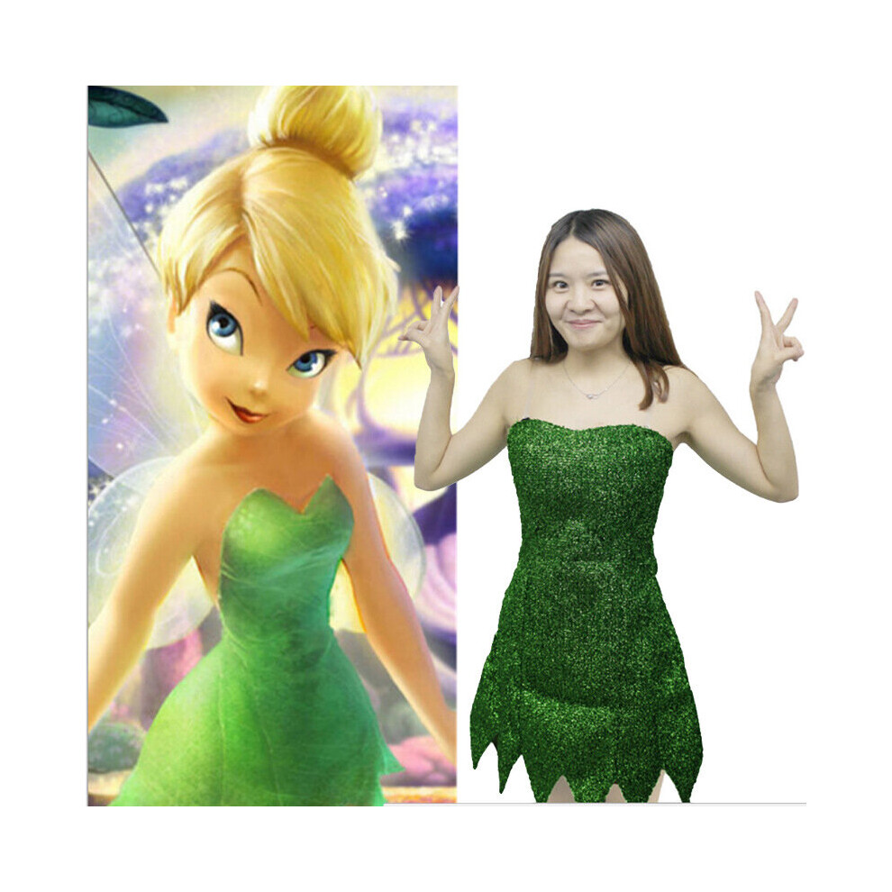 (Dress, Tag L=Us S) Fairy Tinker Bell Cosplay Tinkerbell Dress Pixie Dress Up Adult Costume Green
