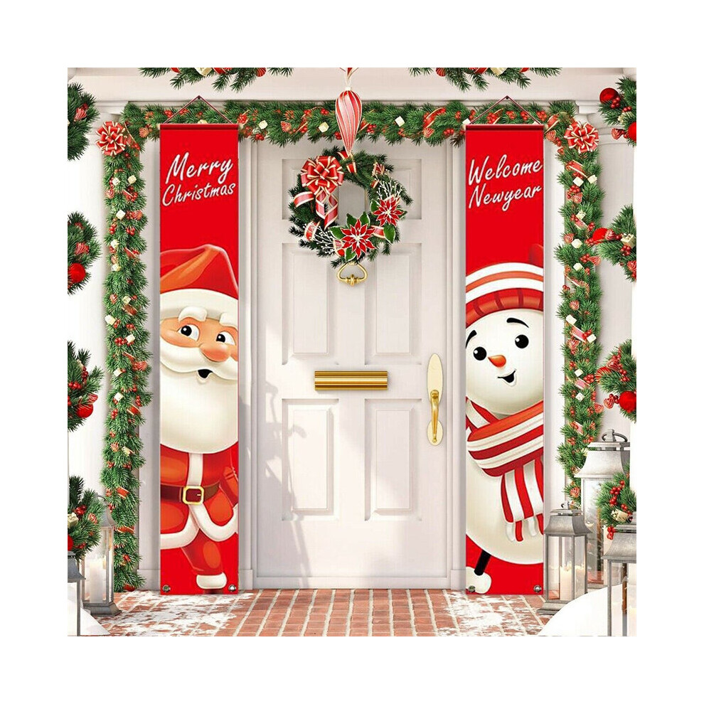 Merry Christmas Snowman Santa Claus Banner Flag Wall Hanging Xmas Party Decor